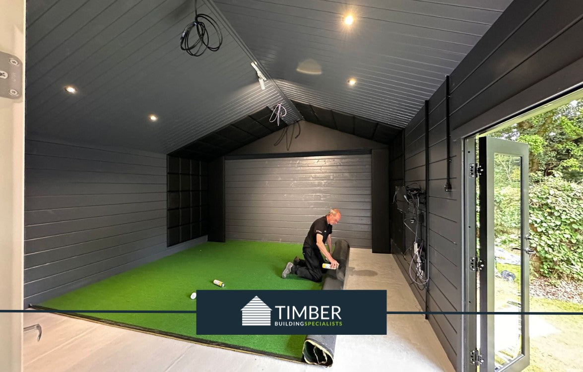 St George Golf Simulator & Gym Lodge Log Cabin | 12.0x5.0m - Golf Sim Room - Timber Building Specialists