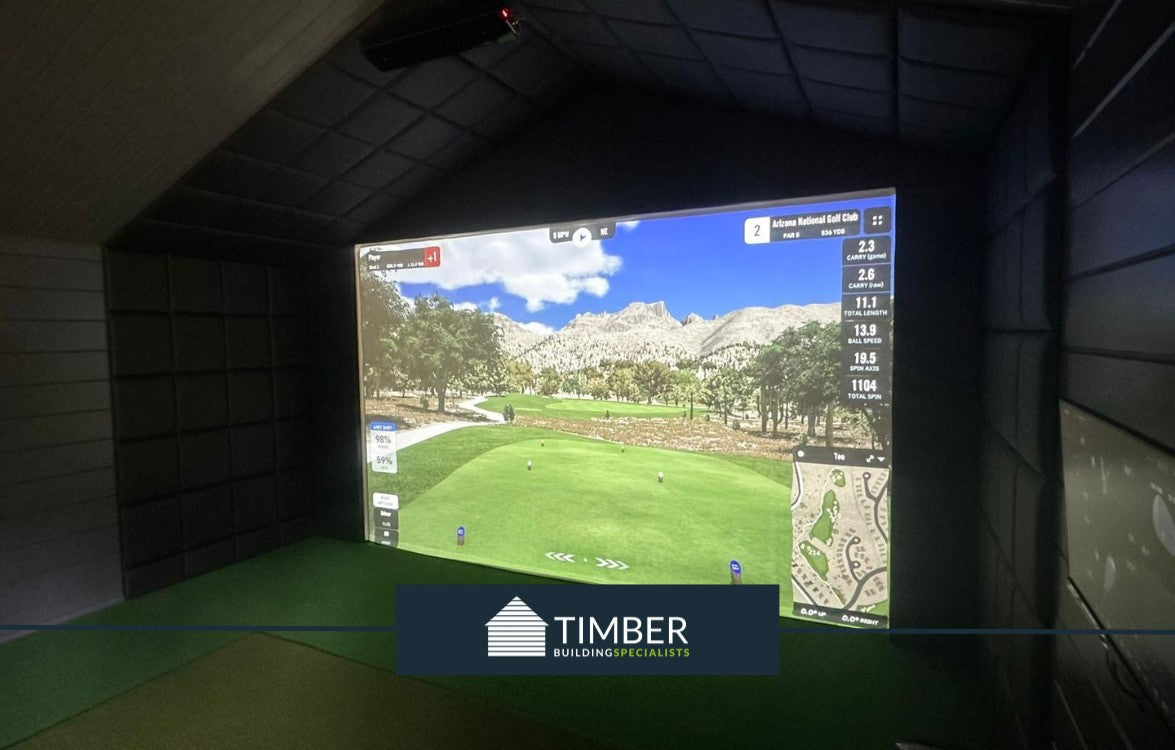 St George Golf Simulator & Gym Lodge Log Cabin | 12.0x5.0m - Golf Sim Room - Timber Building Specialists