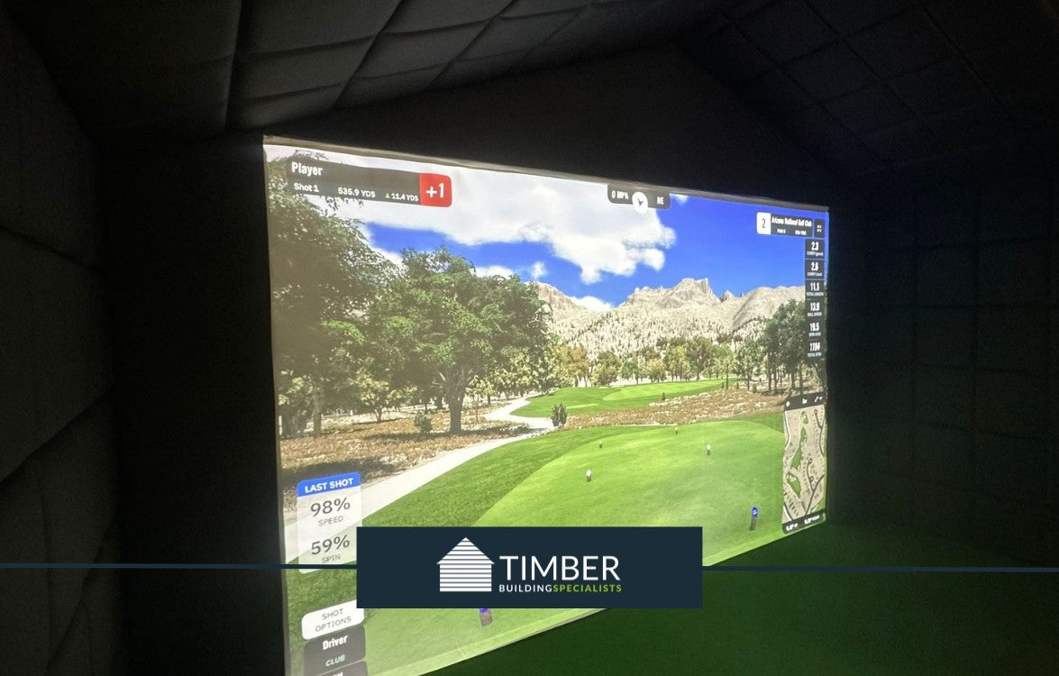 St George Golf Simulator & Gym Lodge Log Cabin | 12.0x5.0m - Golf Sim Room - Timber Building Specialists