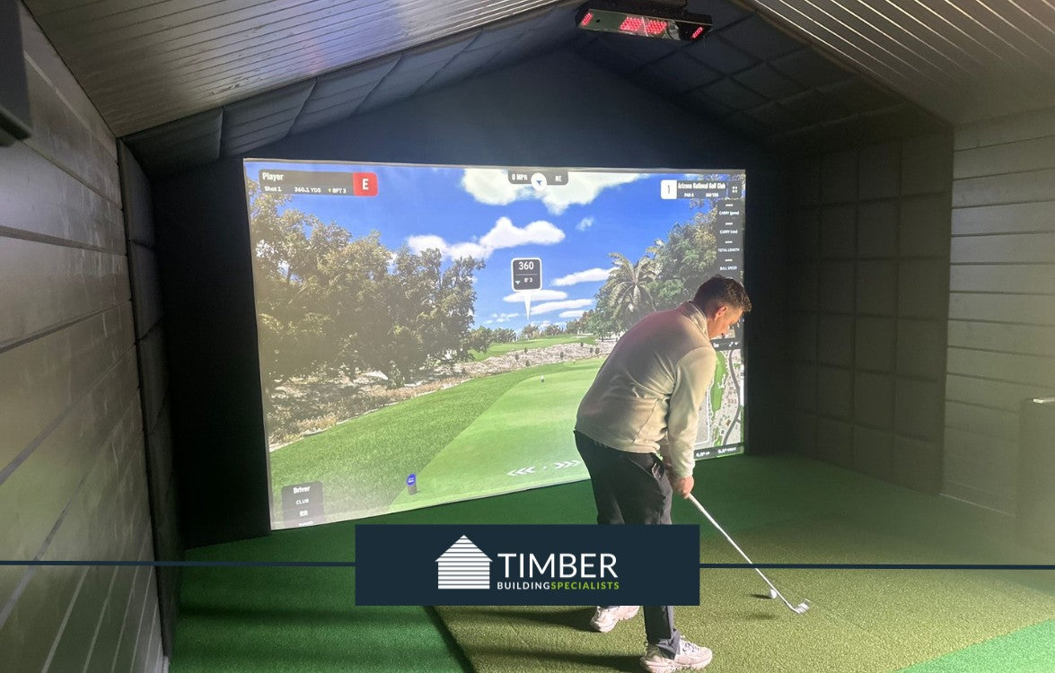 St George Golf Simulator & Gym Lodge Log Cabin | 12.0x5.0m - Golf Sim Room - Timber Building Specialists