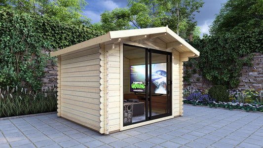 Compact modern log cabin with sliding doors – Foxglove 3.2×2.6m timber garden room