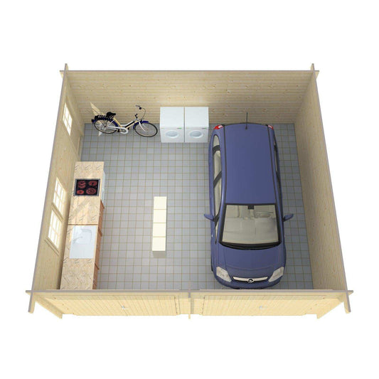 GARAGE-D Log Cabin Garage | 6.0x5.3m - Garage Log Cabin - Timber Building Specialists