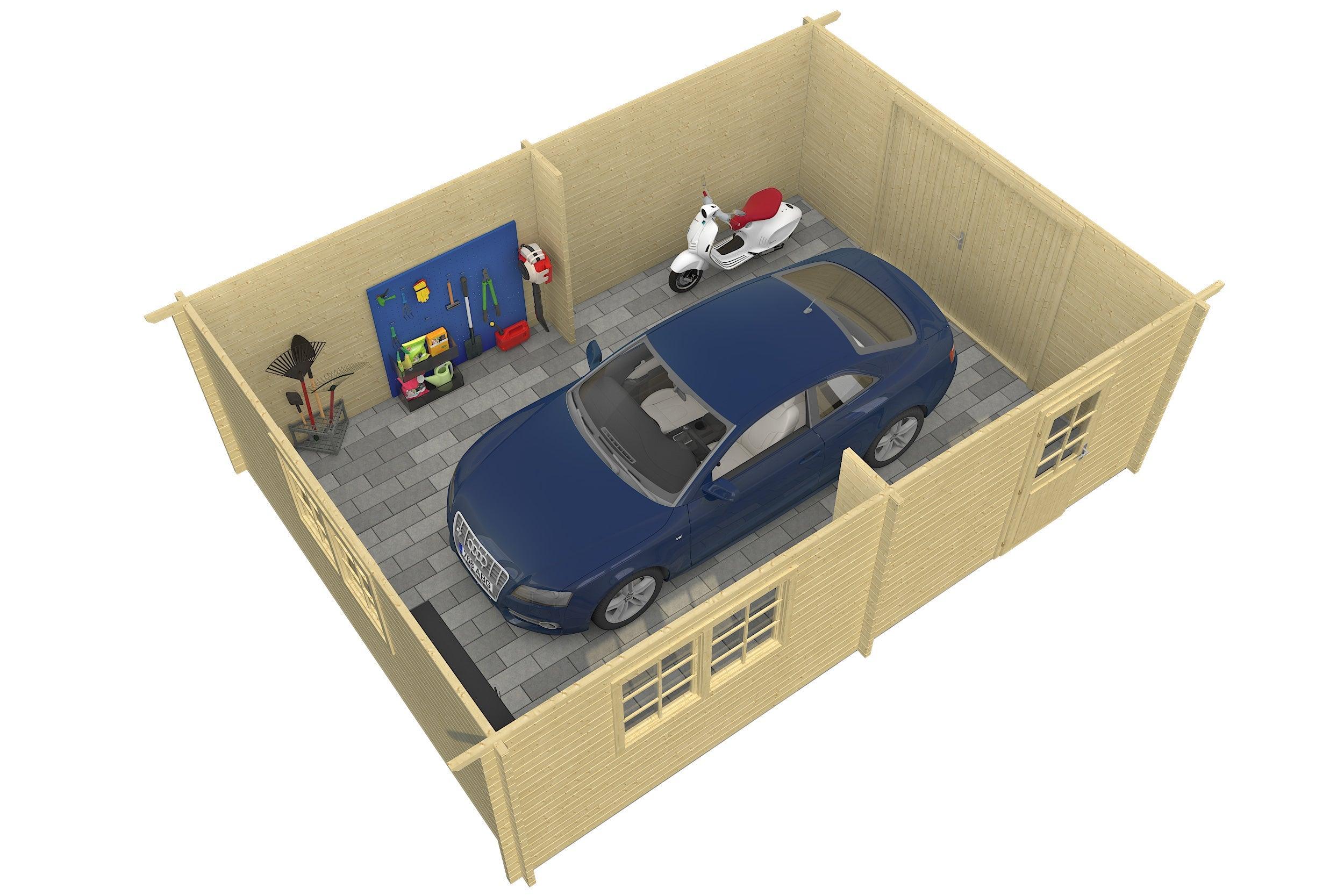 SOMERO Log Cabin Garage | 5.1x6.9m - Garage Log Cabin - Timber Building Specialists