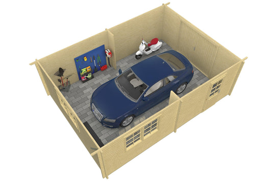 SOMERO Log Cabin Garage | 5.1x6.9m - Garage Log Cabin - Timber Building Specialists