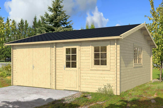 MIKKELI Log Cabin Garage | 6.0x6.0m - Garage Log Cabin - Timber Building Specialists