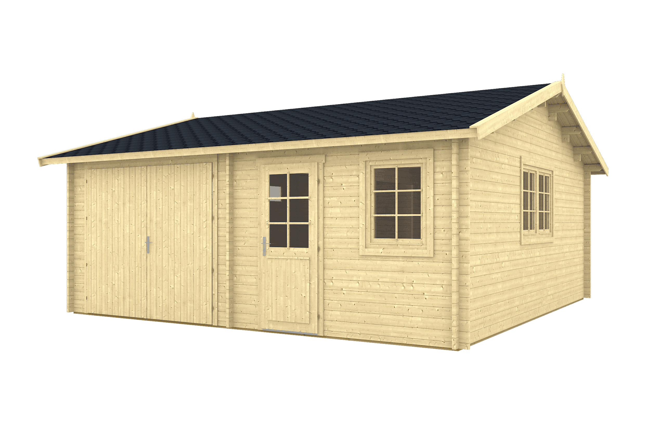 MIKKELI Log Cabin Garage | 6.0x6.0m - Garage Log Cabin - Timber Building Specialists