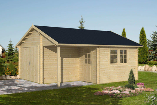 OULU Log Cabin Garage | 5.2x5.7m - Garage Log Cabin - Timber Building Specialists