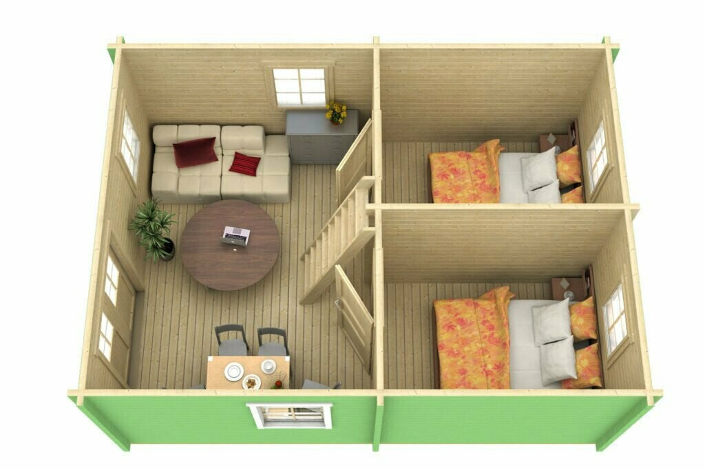 GOTLAND G + Sleeping Loft 4.4x6.0m Log Cabin Inside
