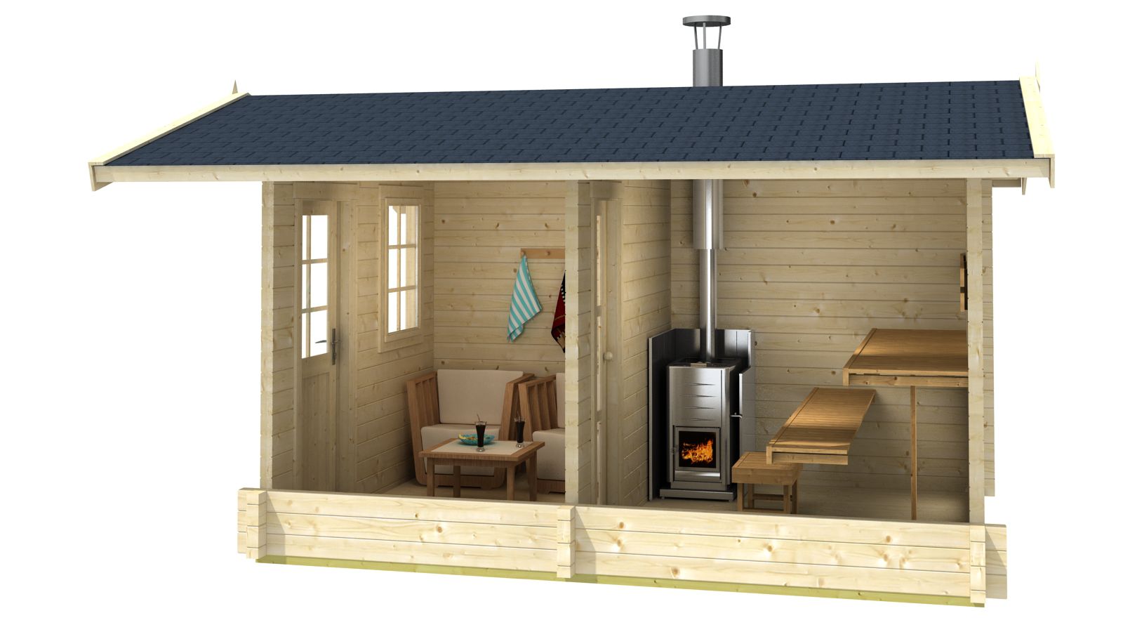 JOONAS3.0x4.0m Sauna Log Cabin internal