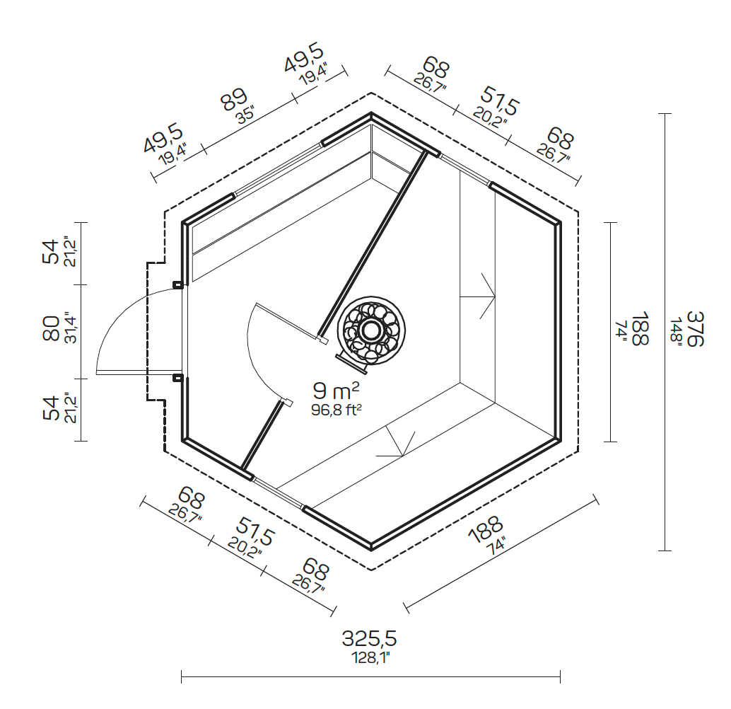 KRIS Sauna Cabin with Extension 9 m2 Plan