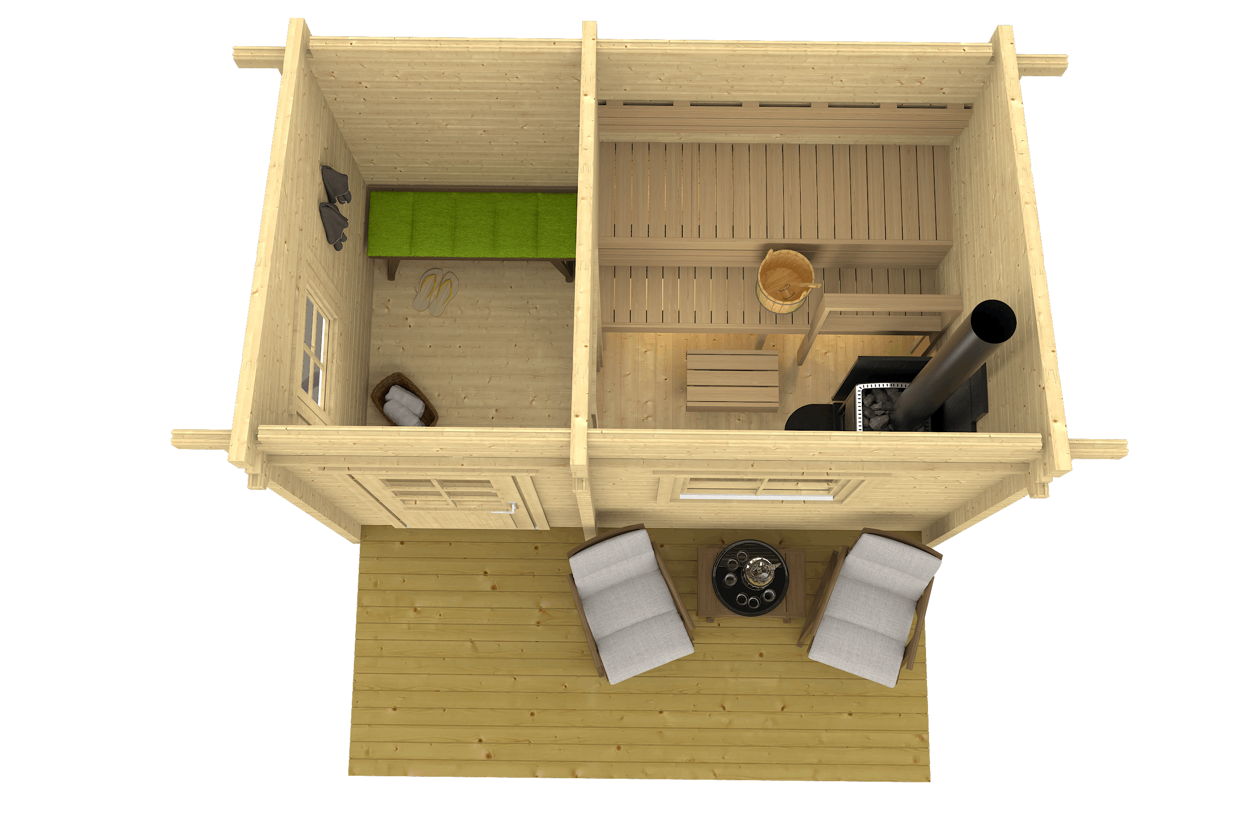 MODERNI PIHASAUNA 12 3.8x2.4m Sauna Log Cabin Plan