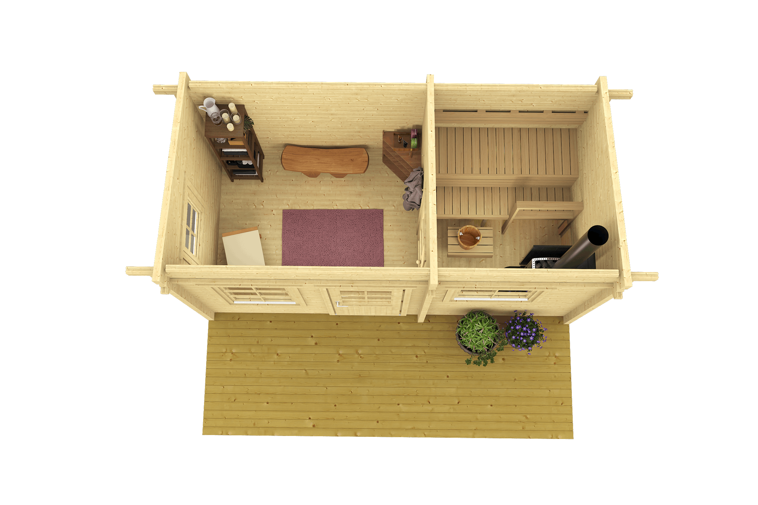 MODERNI PIHASAUNA 15 4.7x2.4m Sauna Log Cabin Above Internal