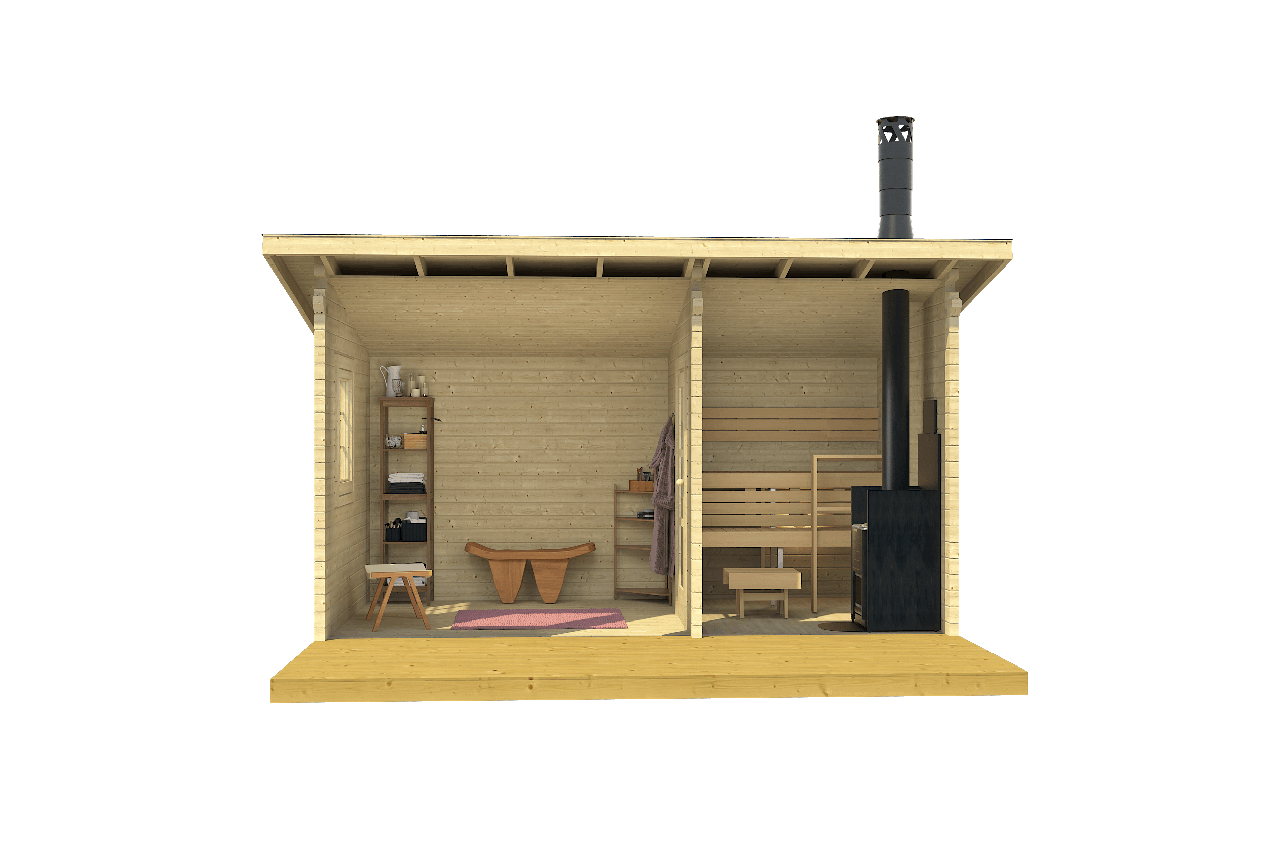 MODERNI PIHASAUNA 15 4.7x2.4m Sauna Log Cabin Internal Front