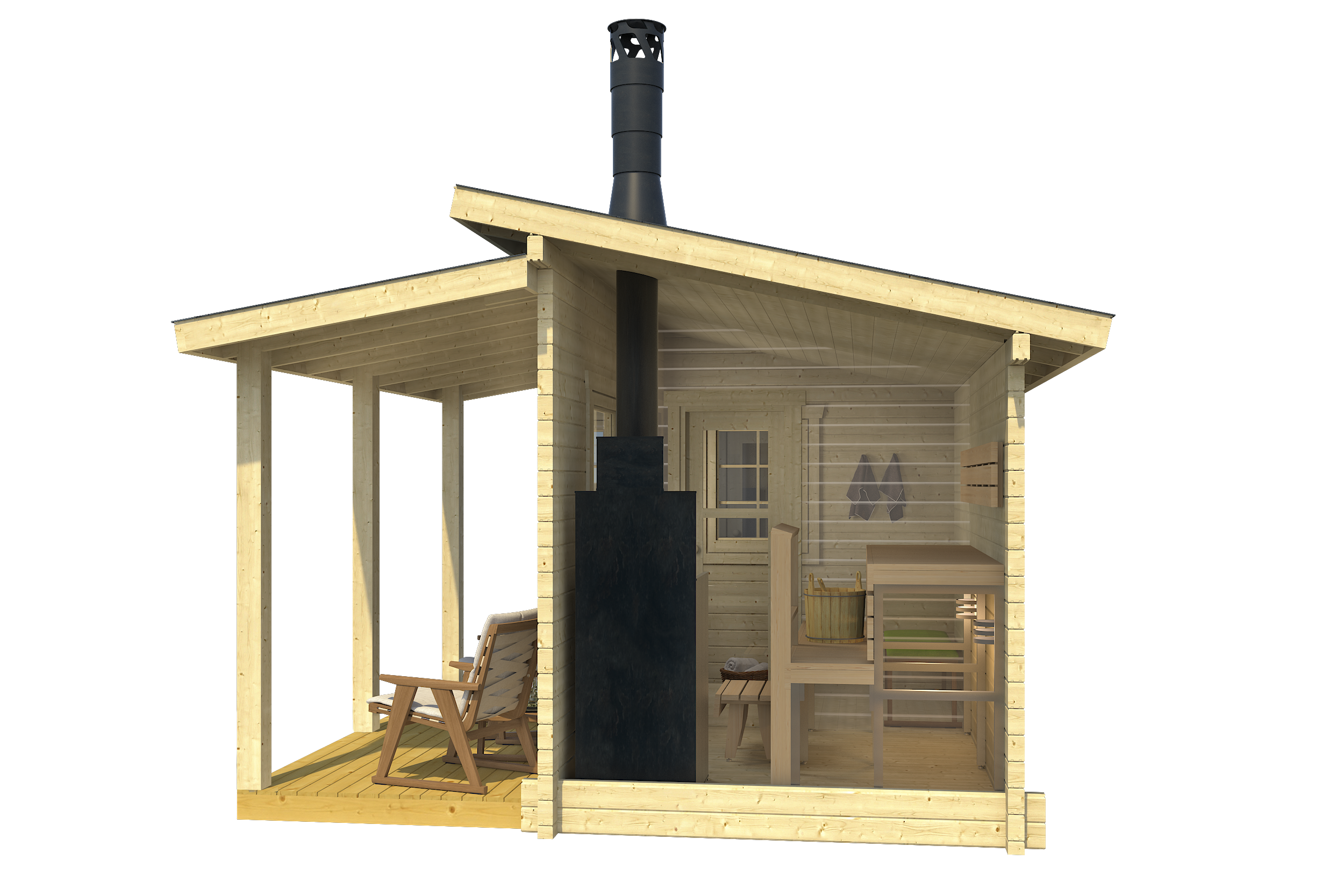 MODERNI PIHASAUNA 12 3.8x2.4m Sauna Log Cabin Side Internal