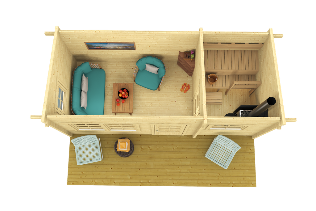 MODERNI PIHASAUNA 19 5.7x2.6m Sauna Log Cabin Above Internal