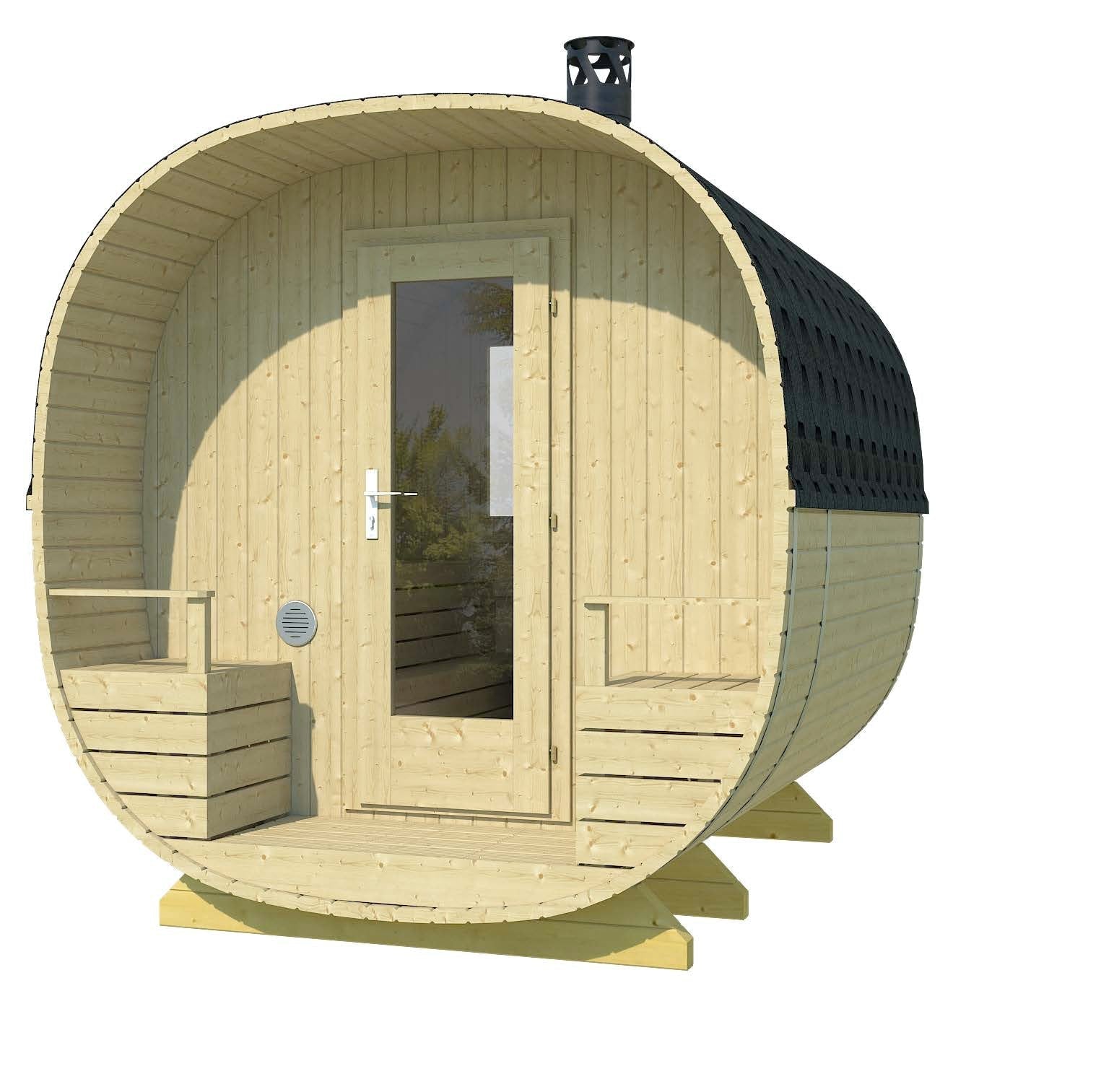 NOKIA 2.4x2.7m Barrel Sauna Front