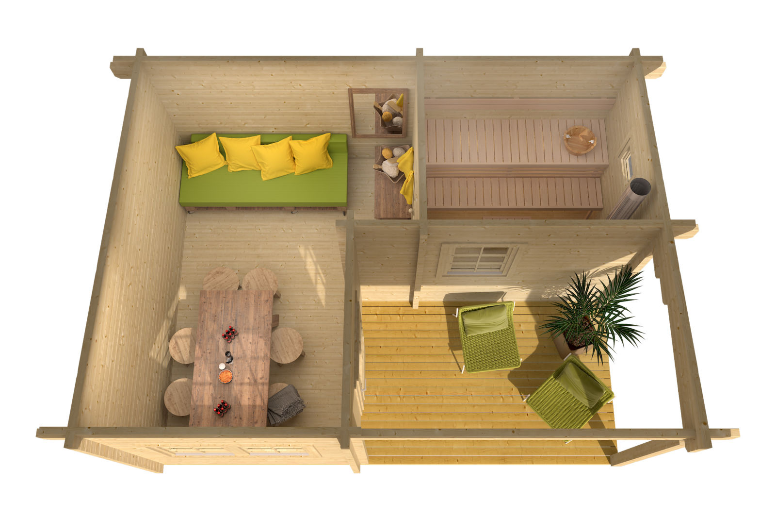 SAMI 5.6x4.2m Sauna Log Cabin Above Internal