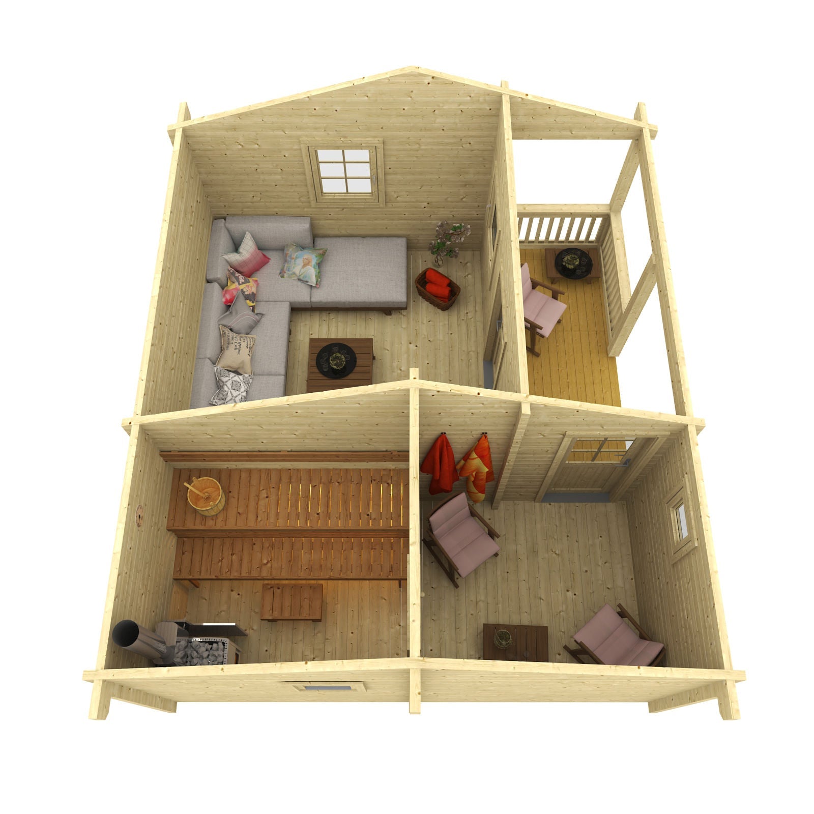 TOMMI 5.0x5.6m Sauna Log Cabin Internal