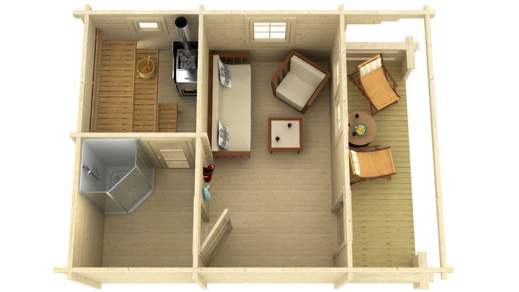 PEKKA 4.5x5.9m Sauna Log Cabin Above Internal