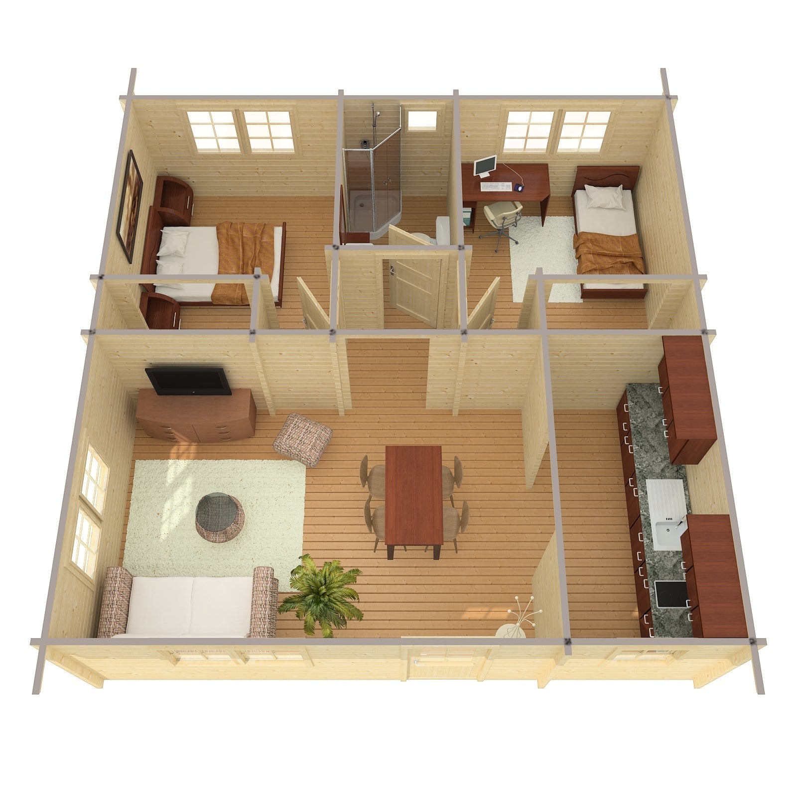 TIPO 7.4x7.4m Log Cabin Internal Above
